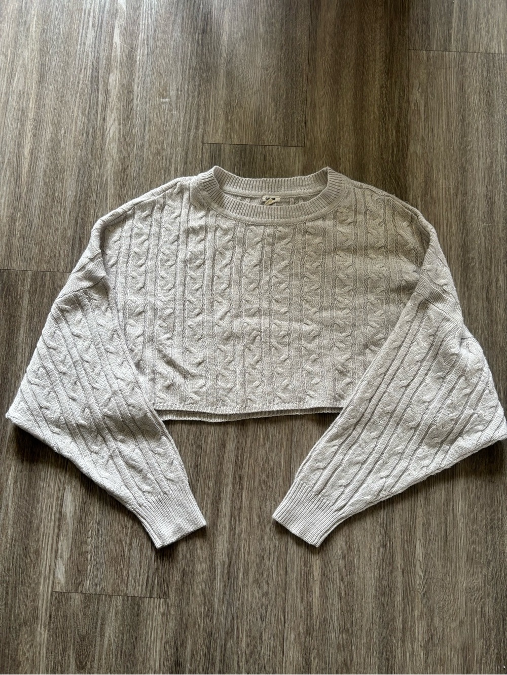 Garage Cropped Cable Knit Bat Wing Sweater - Cream